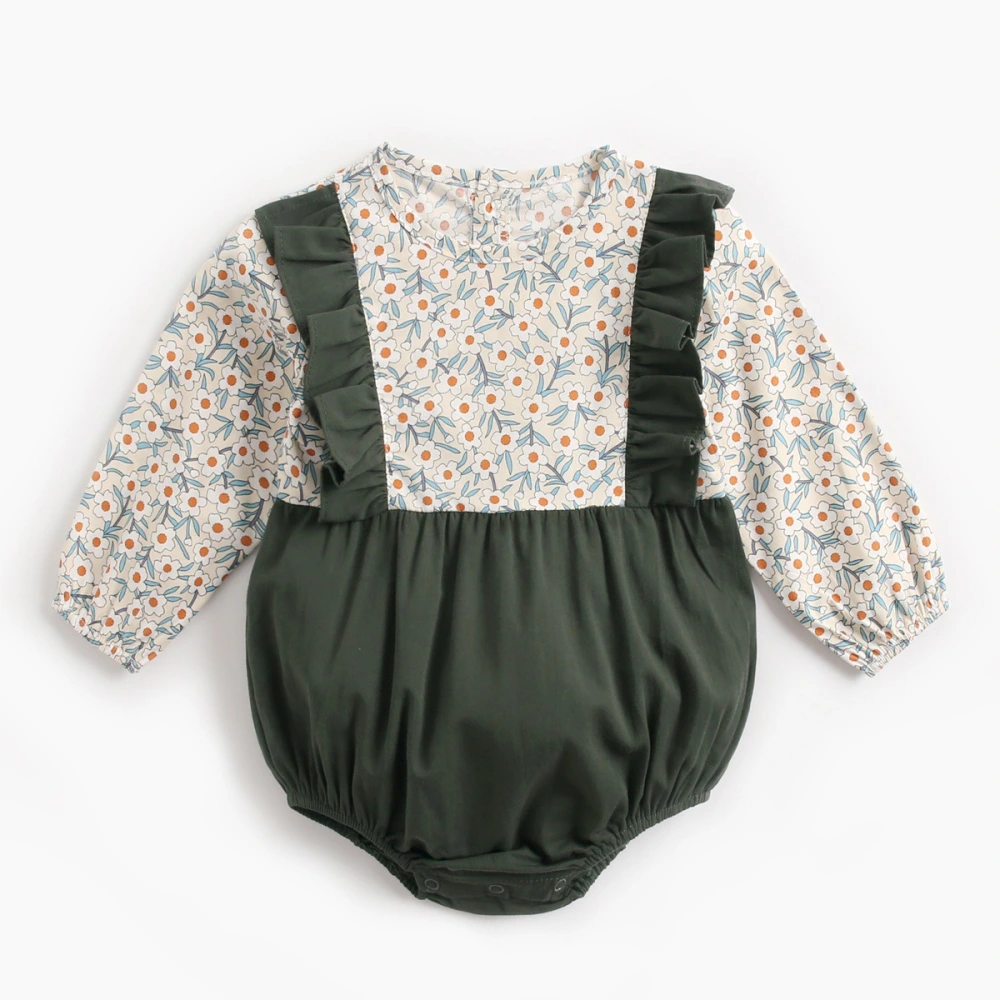 Newborn Baby Girls Romper, Long Sleeve Floral Ruffled Jumpsuit