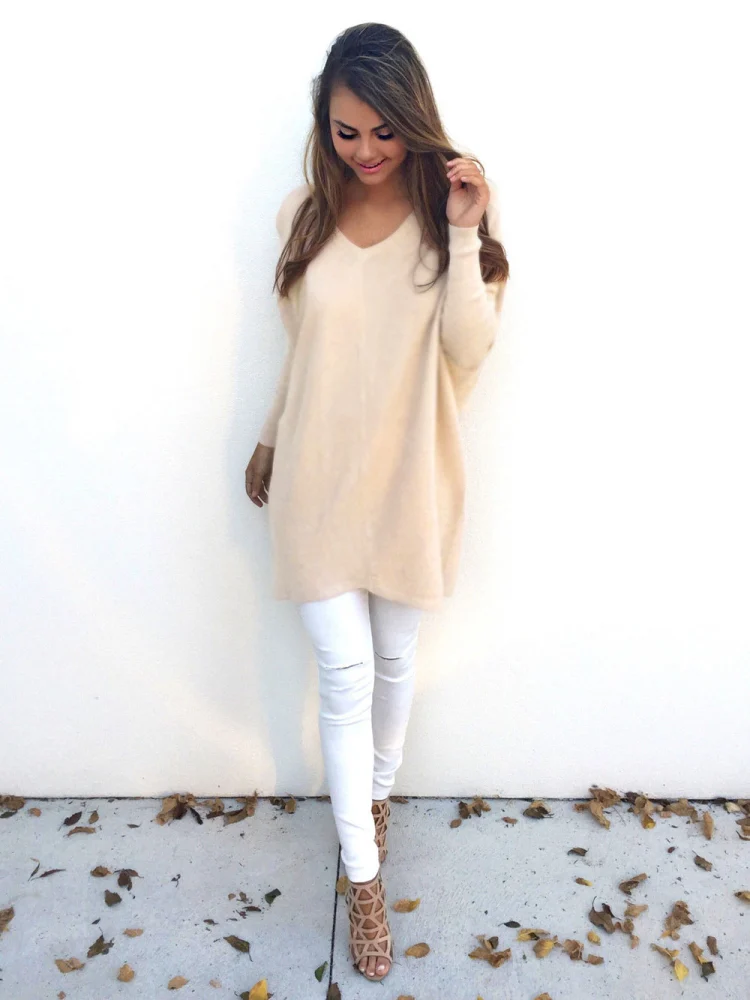 Women Sweater Long Sleeve V-Neck Loose Pullover Spring Fall Winter Outfit