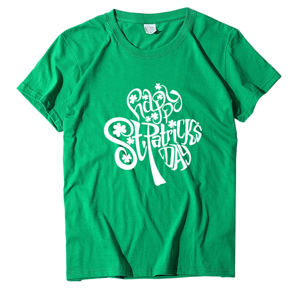 Women's T-shirt, Irish Festival Letter Clover Print Short Sleeve Tops