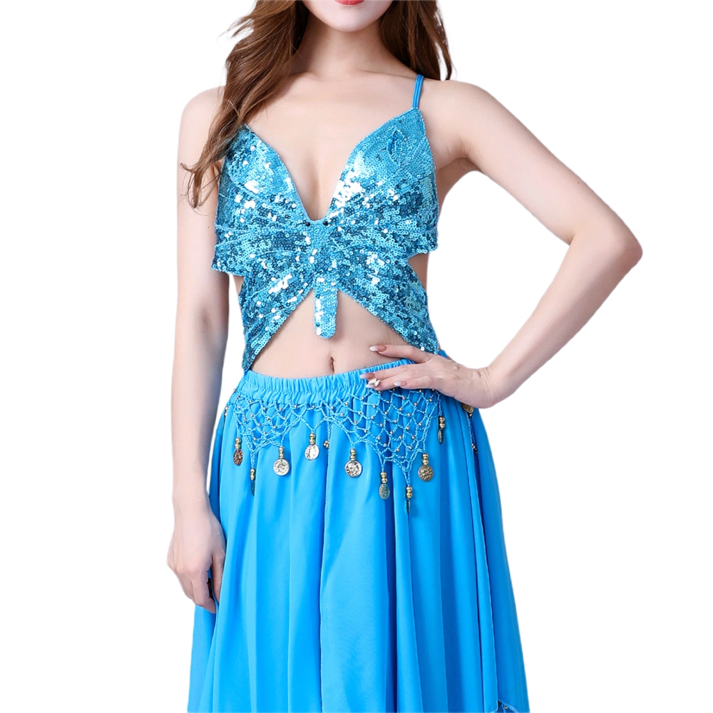 Women’s Sequin Crop Tops Solid Color Butterfly Belly Dance Costume