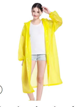 Unisex Poncho Waterproof Snap Button Full Drawstring Hooded Raincoat