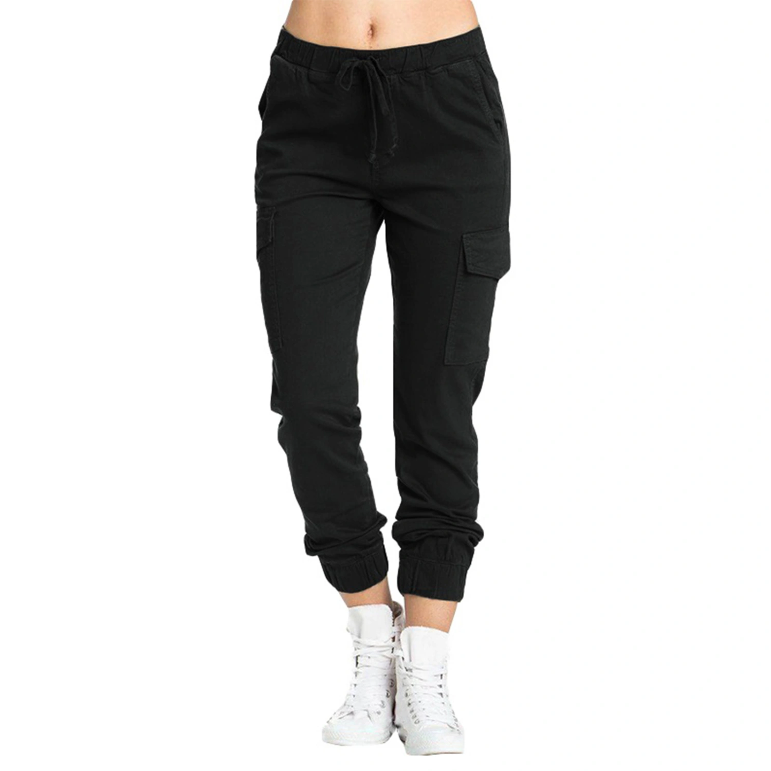 Women's Cargo Pants Drawstring Elastic Waist Hip Hop Jogger Pants with Pockets