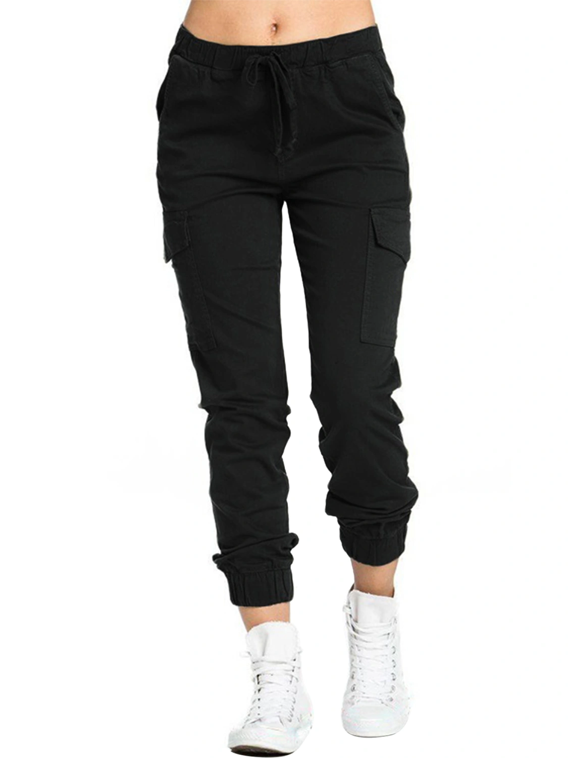 Women's Cargo Pants Drawstring Elastic Waist Hip Hop Jogger Pants with Pockets