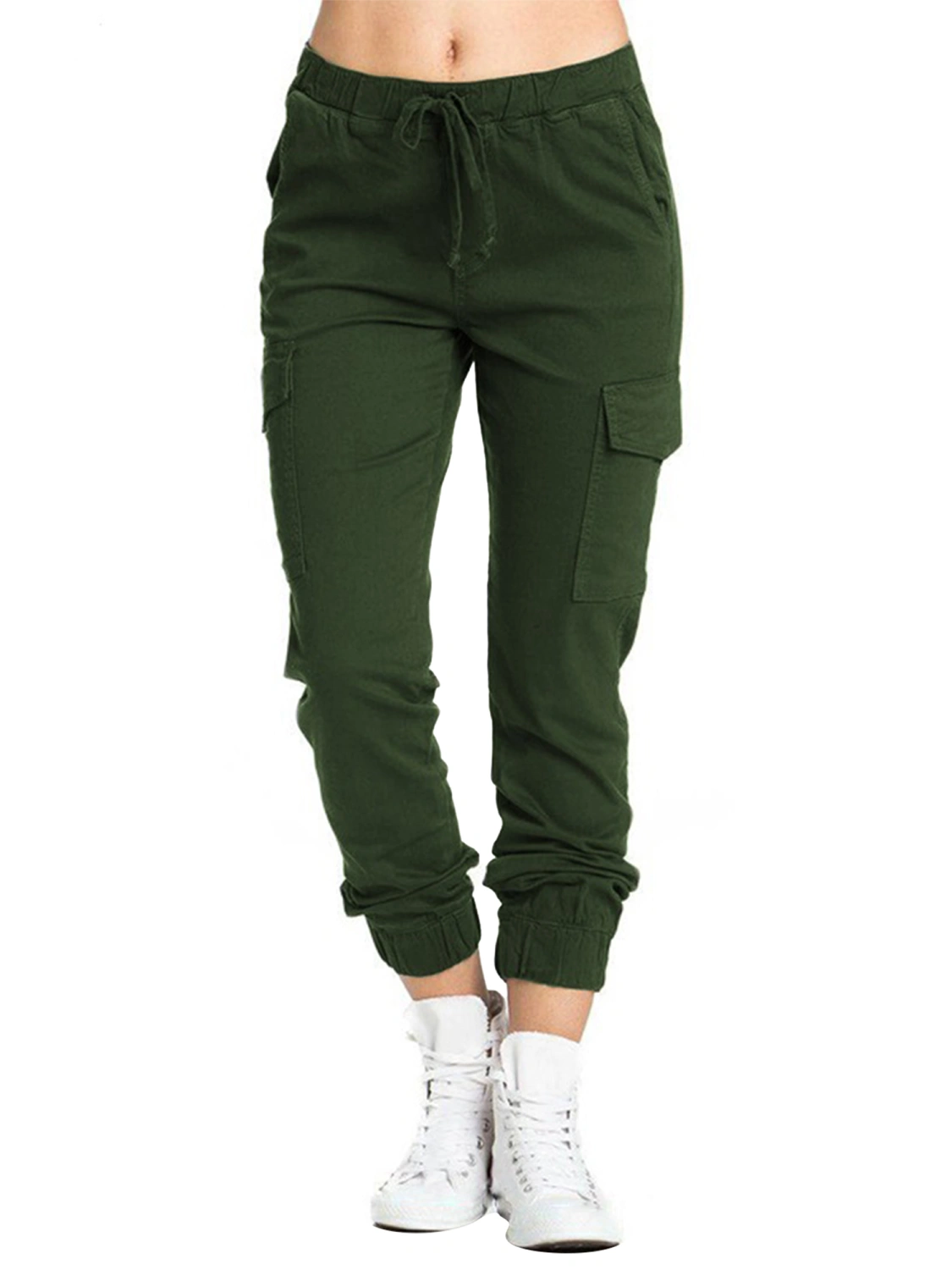 Women's Cargo Pants Drawstring Elastic Waist Hip Hop Jogger Pants with Pockets