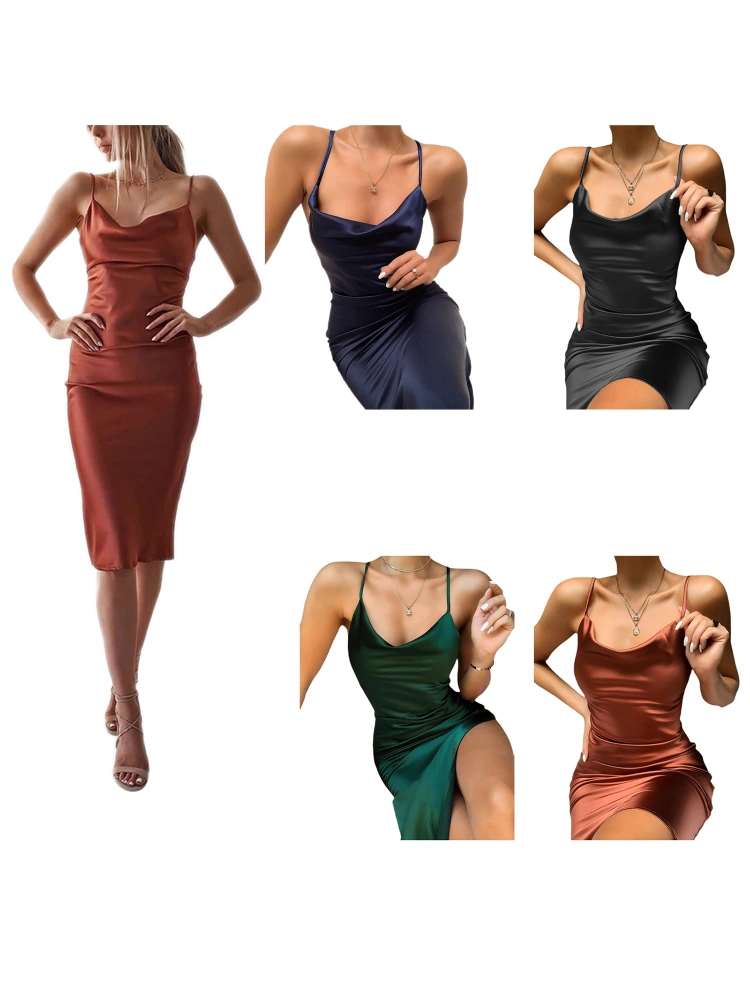 Women Sexy Sleeveless Split Dress Fashion Solid Color Party Dress