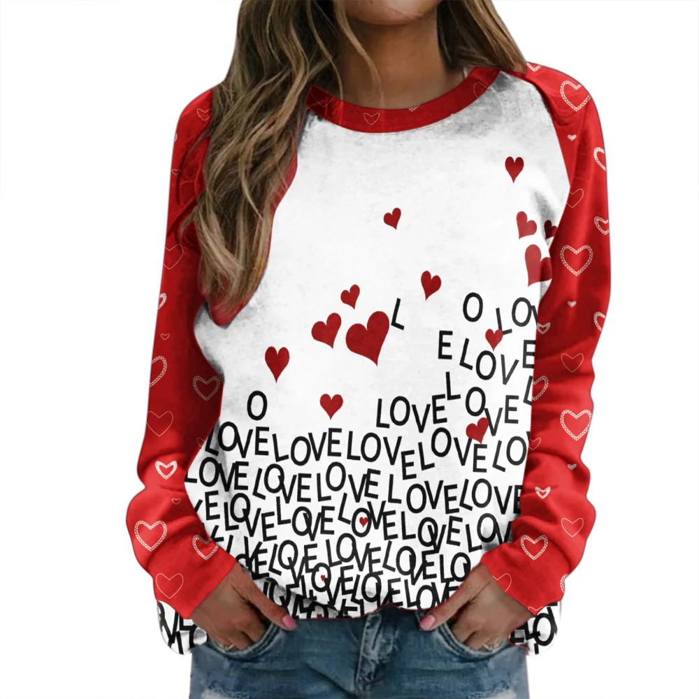 Women's Valentine's Day Pullover, Long Sleeve Heart Letter Sweatshirt 