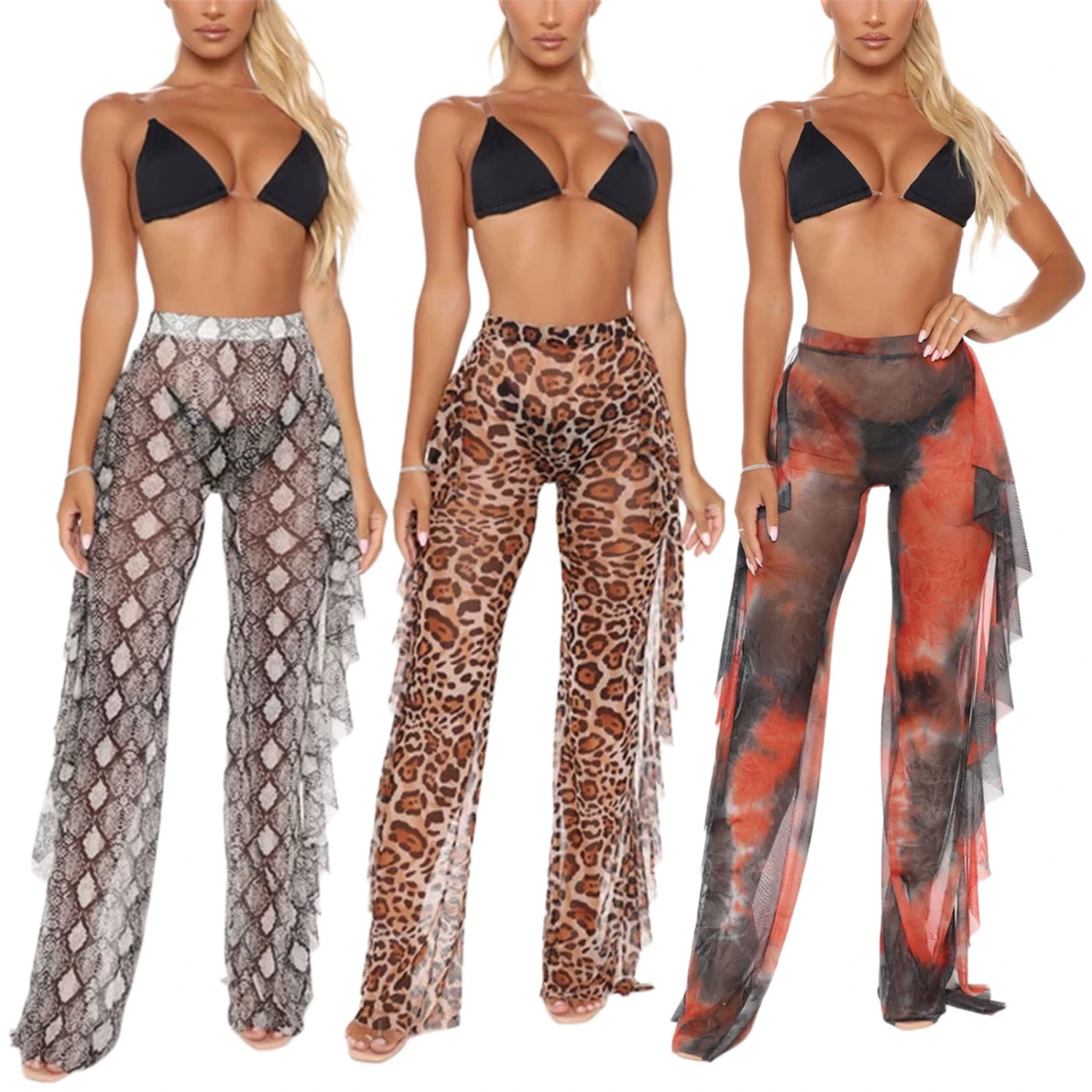 Women's Leopard Serpentine Printing Stretch Pants, High Waist Slim Trousers