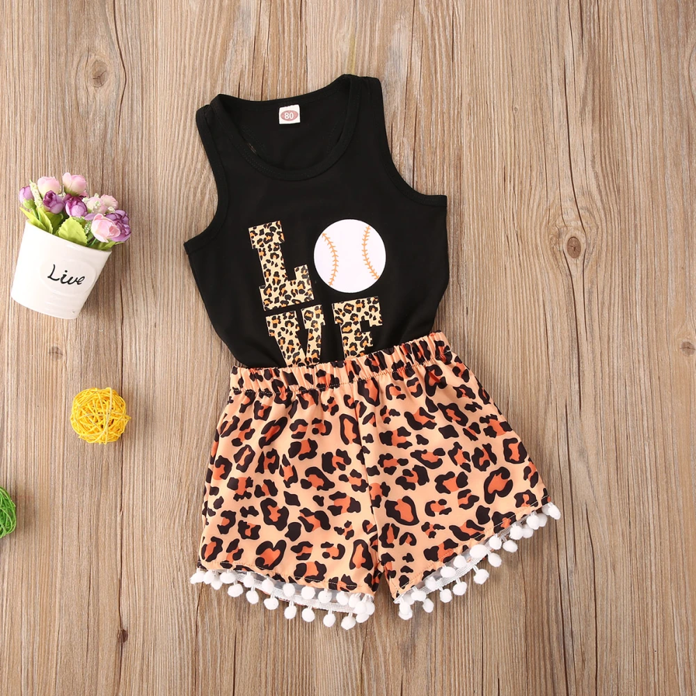 Baby Girls Leopard Shorts Outfits Sleeveless Letter T-Shirt Shorts