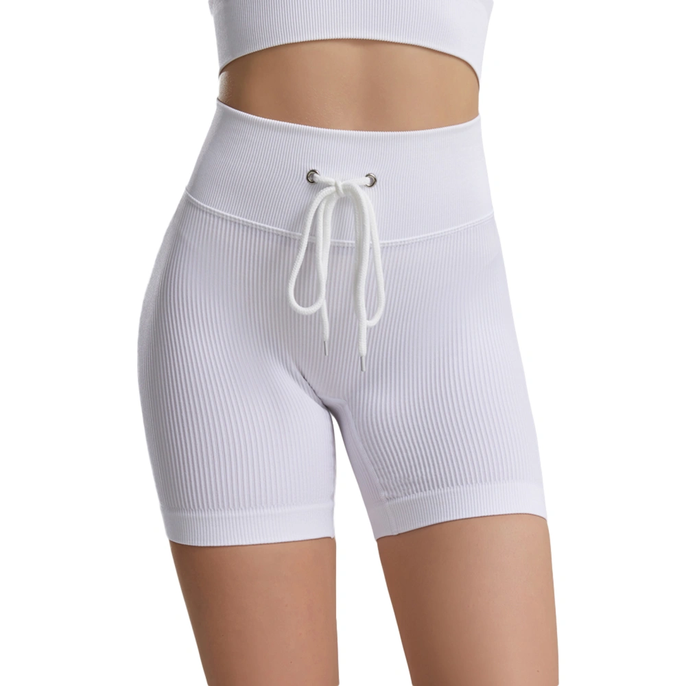 Women's Solid Yoga Brief, Elastic Waist Drawstring Knit Rib Shorts 