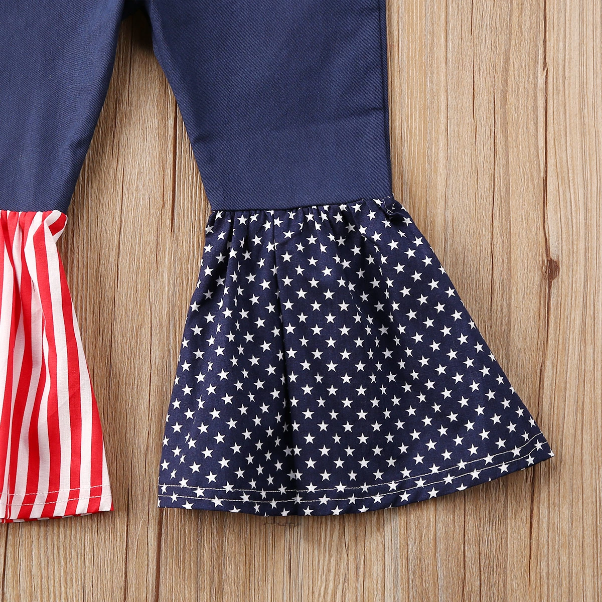 Girls Suspender Strap Jumpsuit, Stripe Stars Print Splice Romper