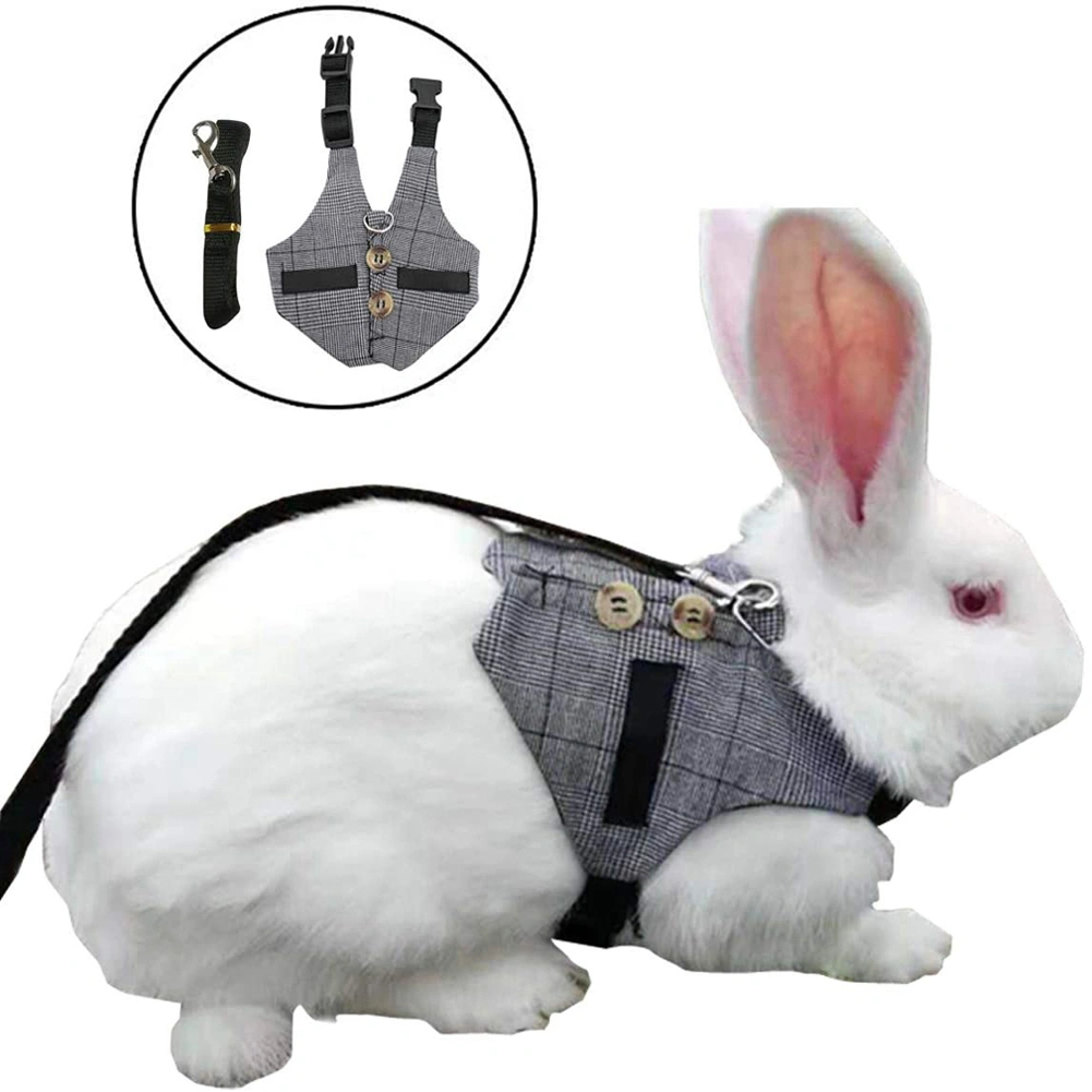 Pet Rabbit Chest Harness, Adjustable Plaid Rabbit Vest with Rope