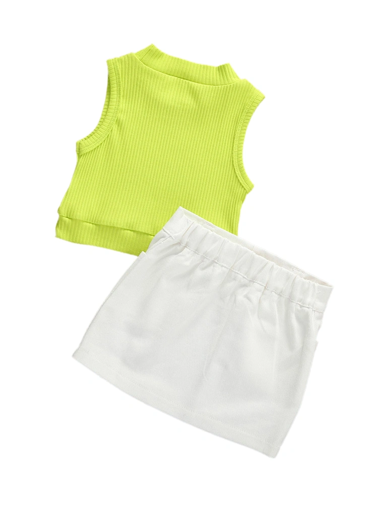 2 Pieces Suit Set for Kids, Sleeveless Crop Top+Package Hip Short Skirt