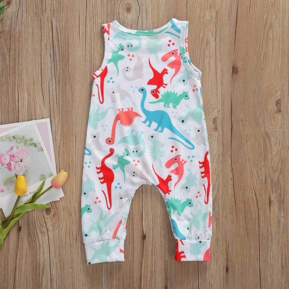 Baby Sleeveless Romper One-Pieces Cute Dinosaur Printed Jumpsuit