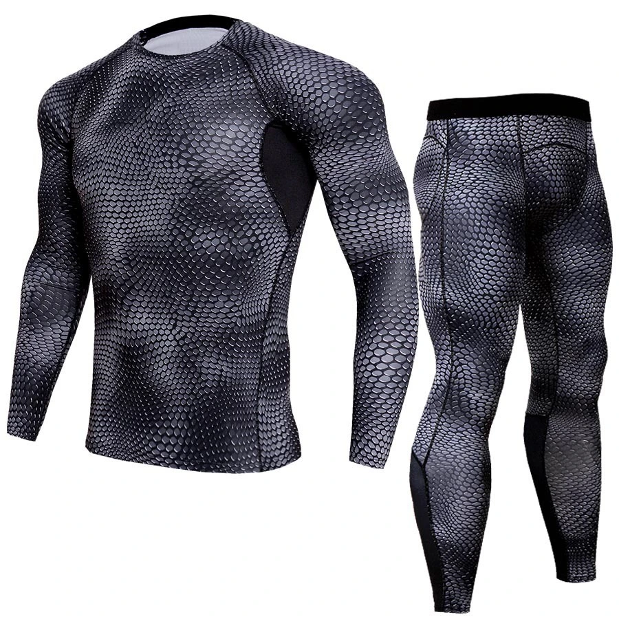 Men's Casual 2 Piece Outfits Long Sleeve Compression T-Shirt and Pants