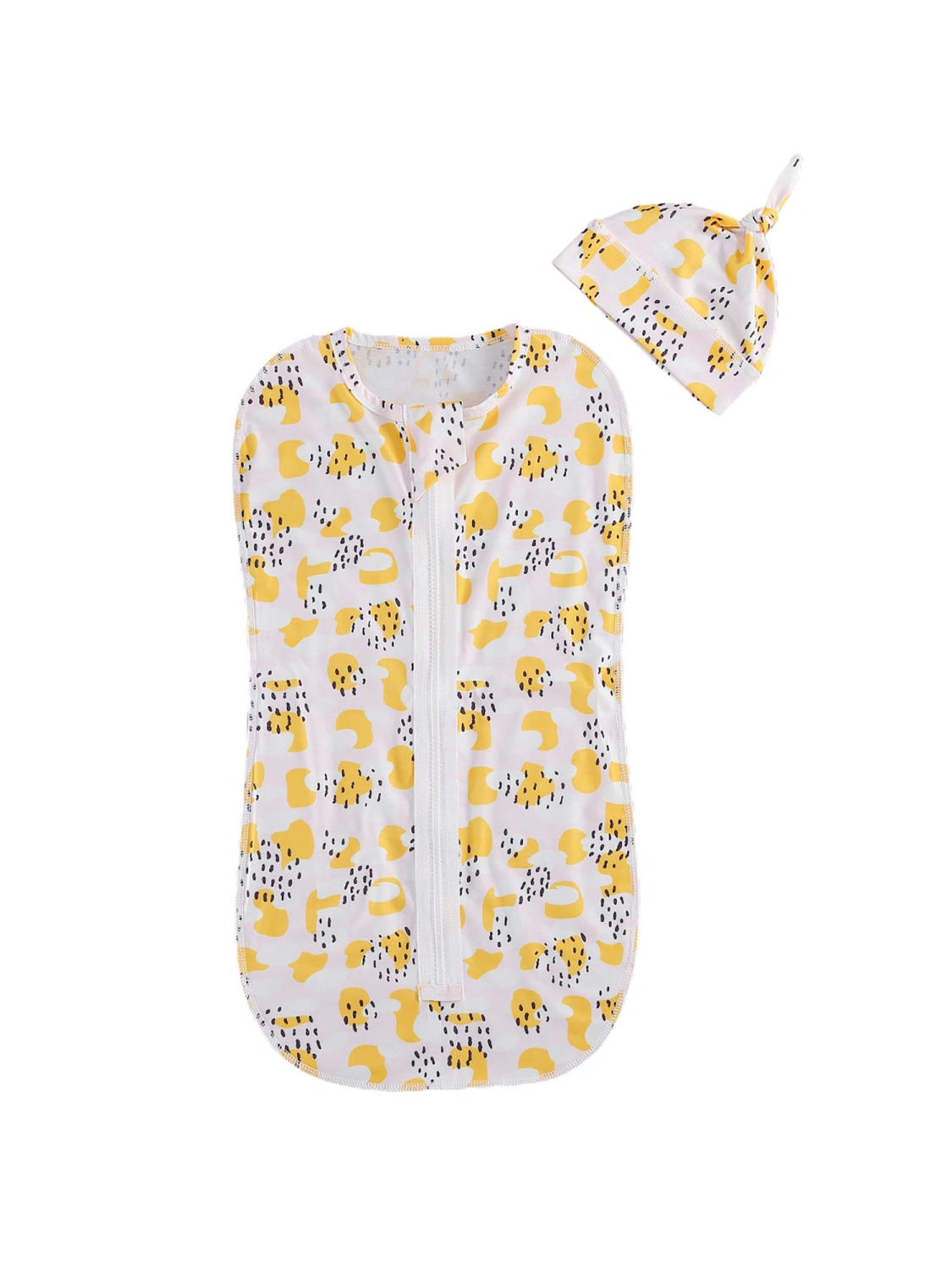 Newborn Baby Sleeping Bags Set Cartoon Zipper Swaddle Wrap + Twist Knot Hat