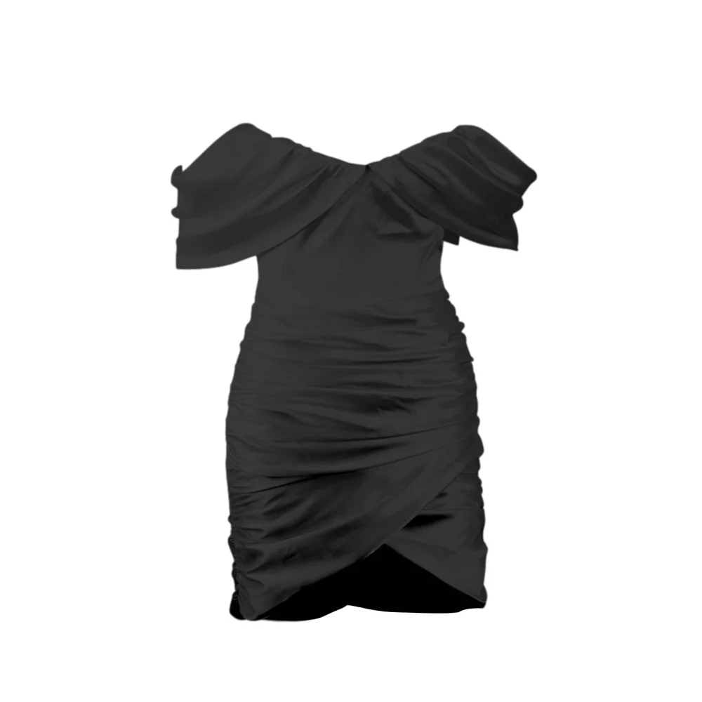 Women Casual Off-shoulder A-line Dress, Tight High Waist Deep V-neck Dress