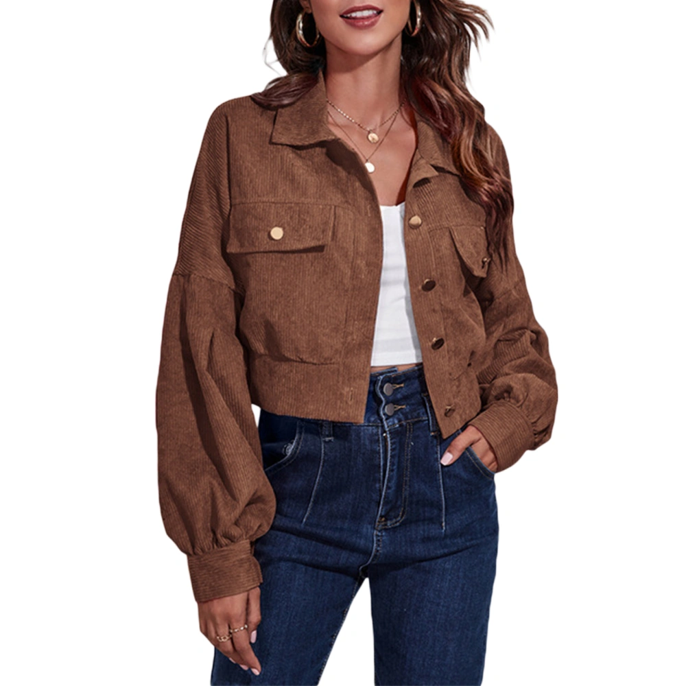 Women's Spring Solid Color Long Sleeve Button Down Corduroy Coat