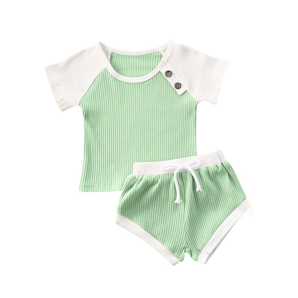 Unisex Summer Baby Outfit Patchwork Knitted T-Shirt Top Drawstring Shorts