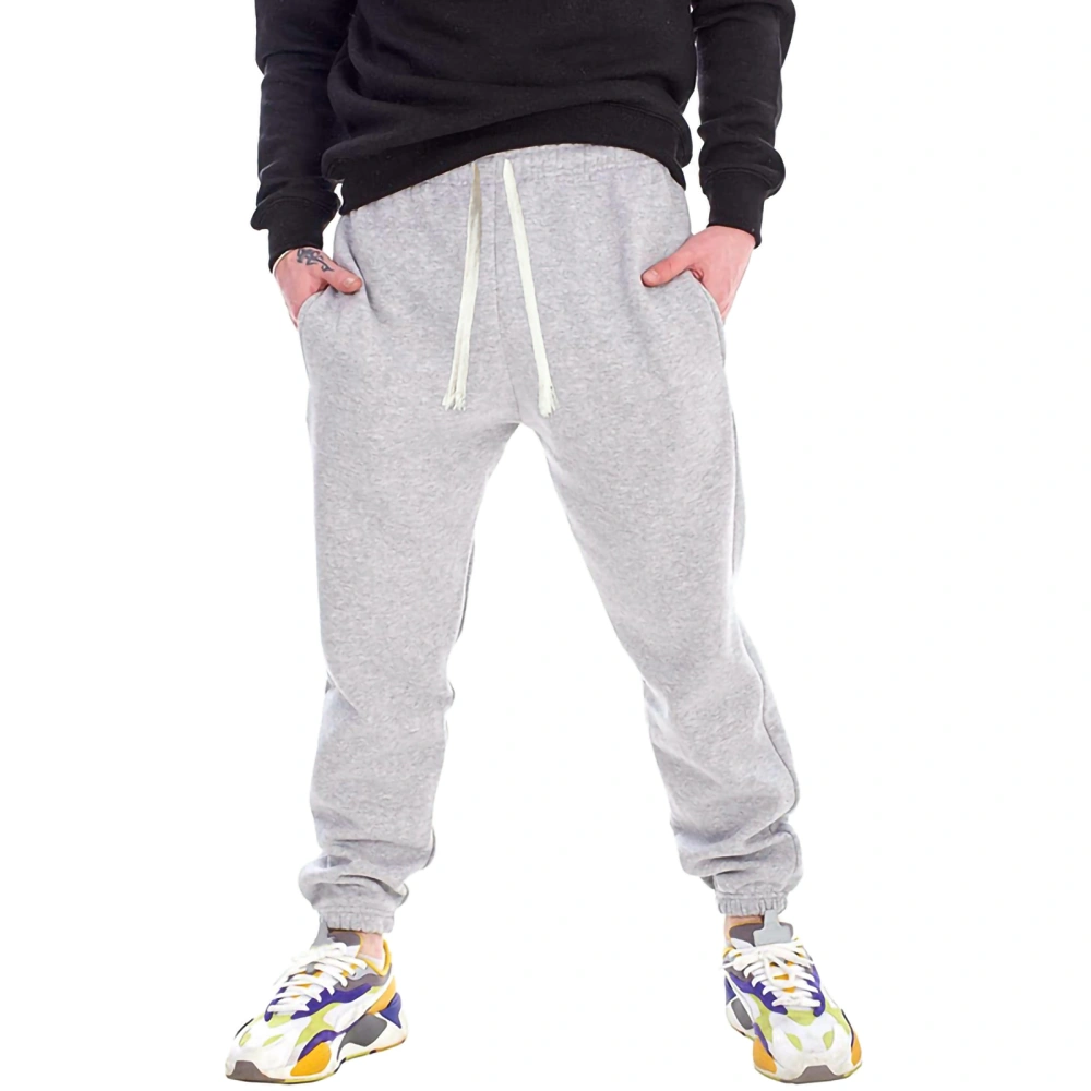 Men Fashion Wild Fleece Sweatpants Solid Color Drawstring Trousers