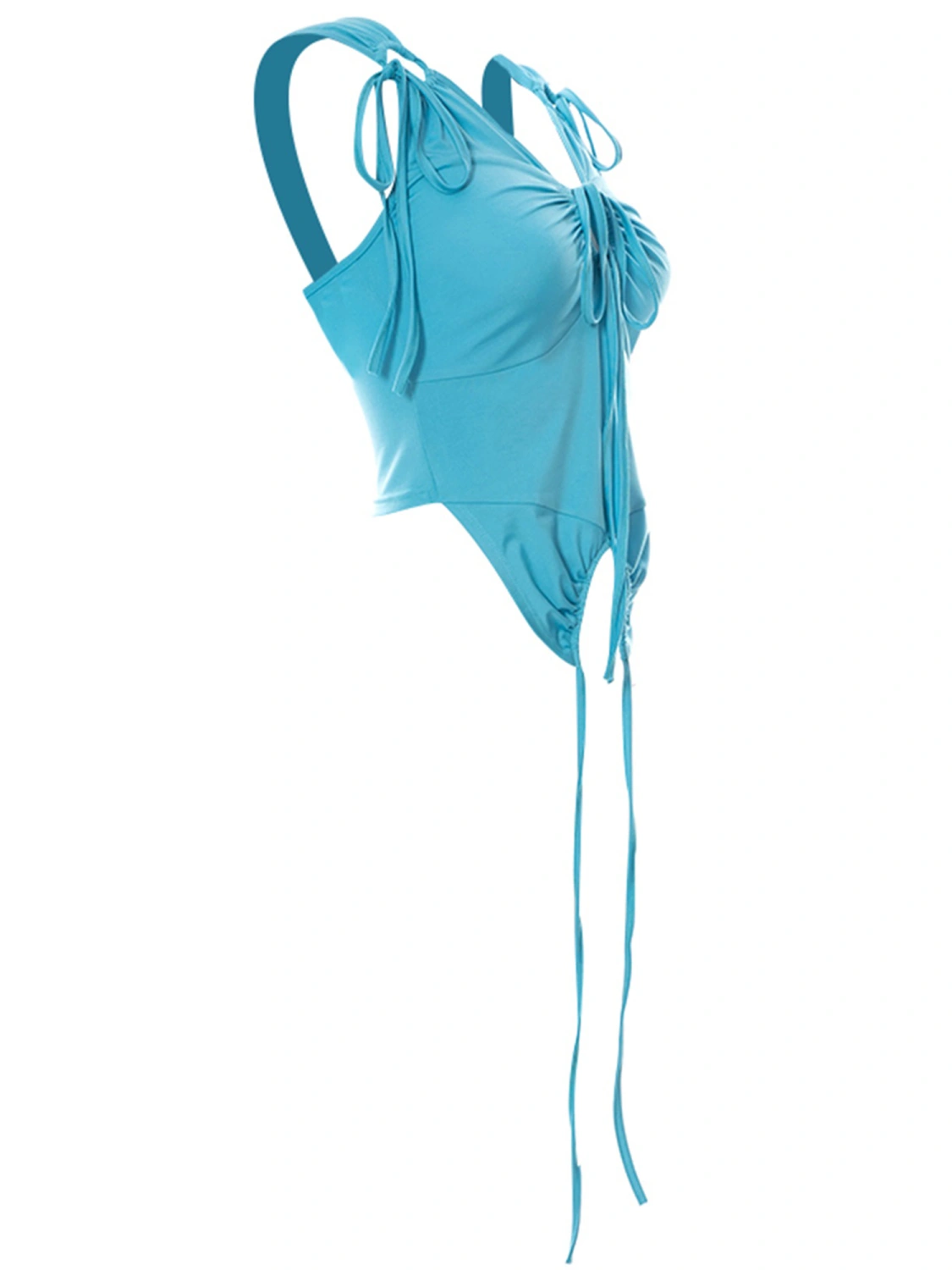 Women’s Fashion Solid Color Tie-up Pleated V-neck Exposed Navel Vest