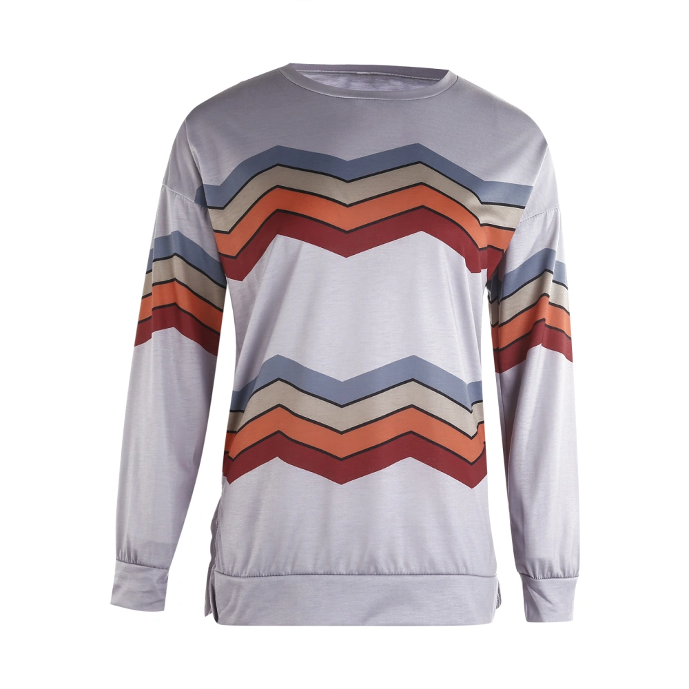 Women Crew Neck Pullover Long Sleeve Wave Striped Color Block Loose Sweatshirt