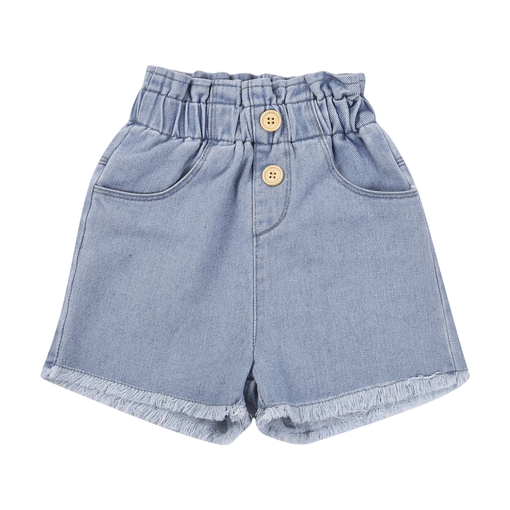 Girls Breeches Solid Color Flower Buds High Waist Stretch Hem Fringed Shorts