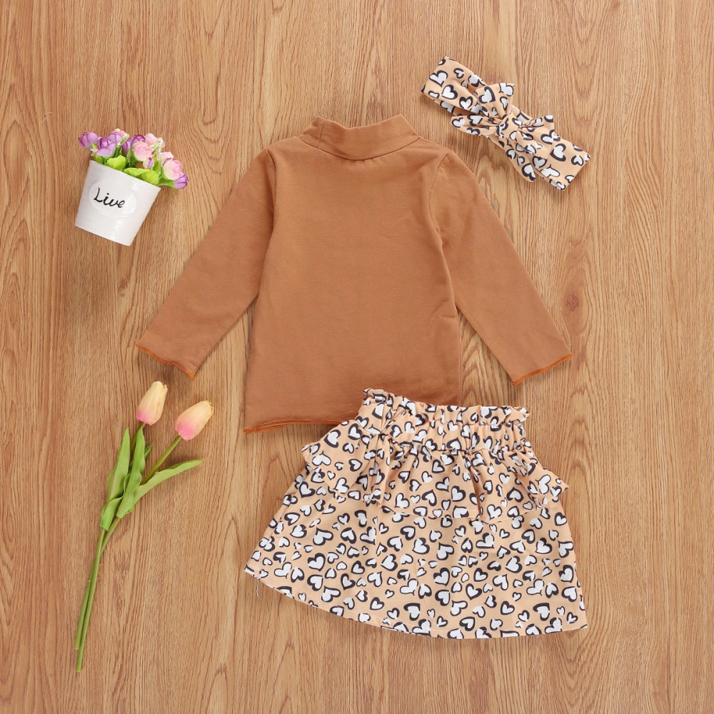 Baby Girl Clothes Set Long Sleeve Turtleneck Top Leopard Ruffle Skirt Headband