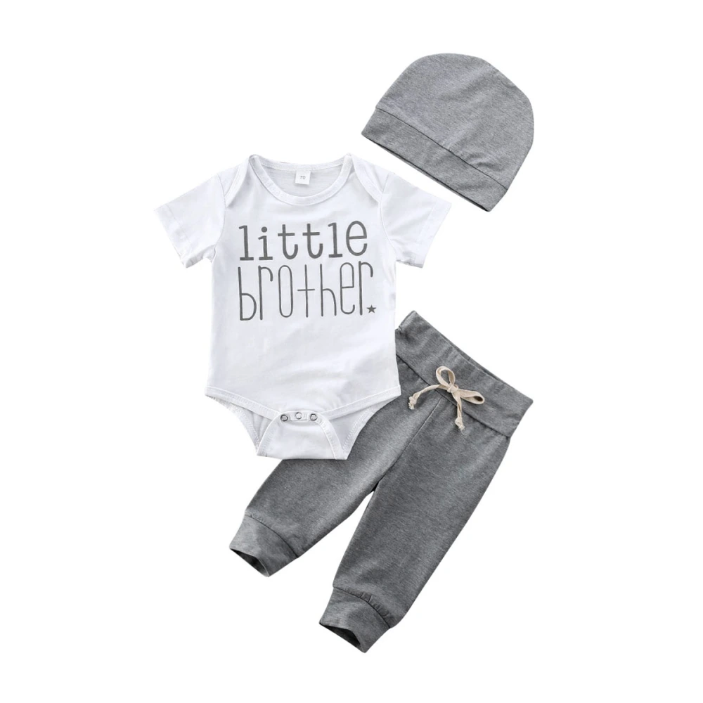 3 Pcs Baby Boy Long Pants Suits, Short Sleeve Romper + Pants + Hat Sets