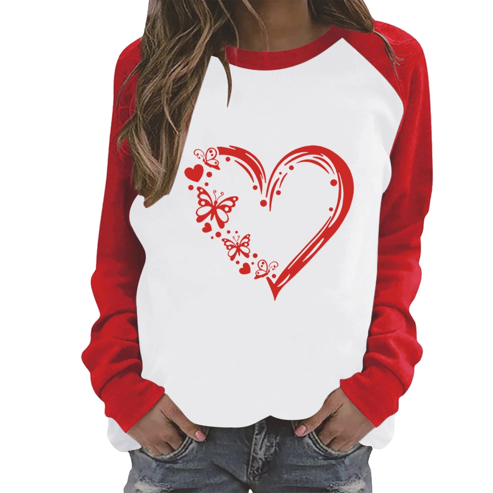 Women Long Sleeve T-Shirt, Valentine's Day Pattern Print O-Neck Tops