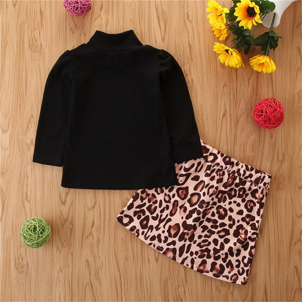 Fashion Children Clothing Sets, Turtleneck T-shirts Leopard Skirts