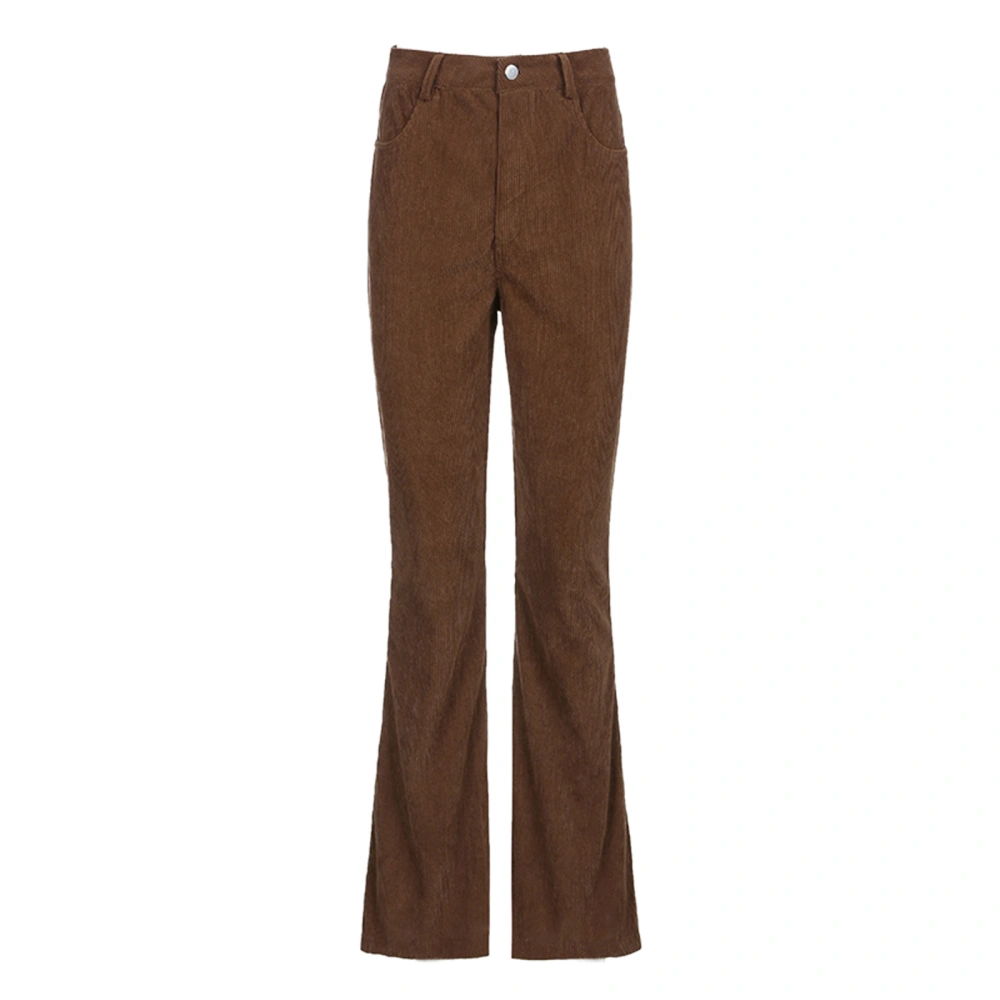 Women Flare Pants High Waist Solid Color Loose Corduroy Pants with Pockets