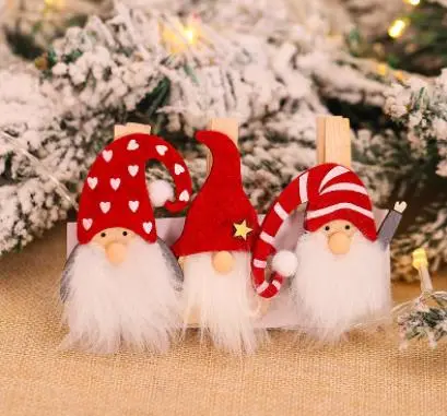 3Pcs Christmas Wooden Clip Old Man Shaped Doll Elk DIY Pendant