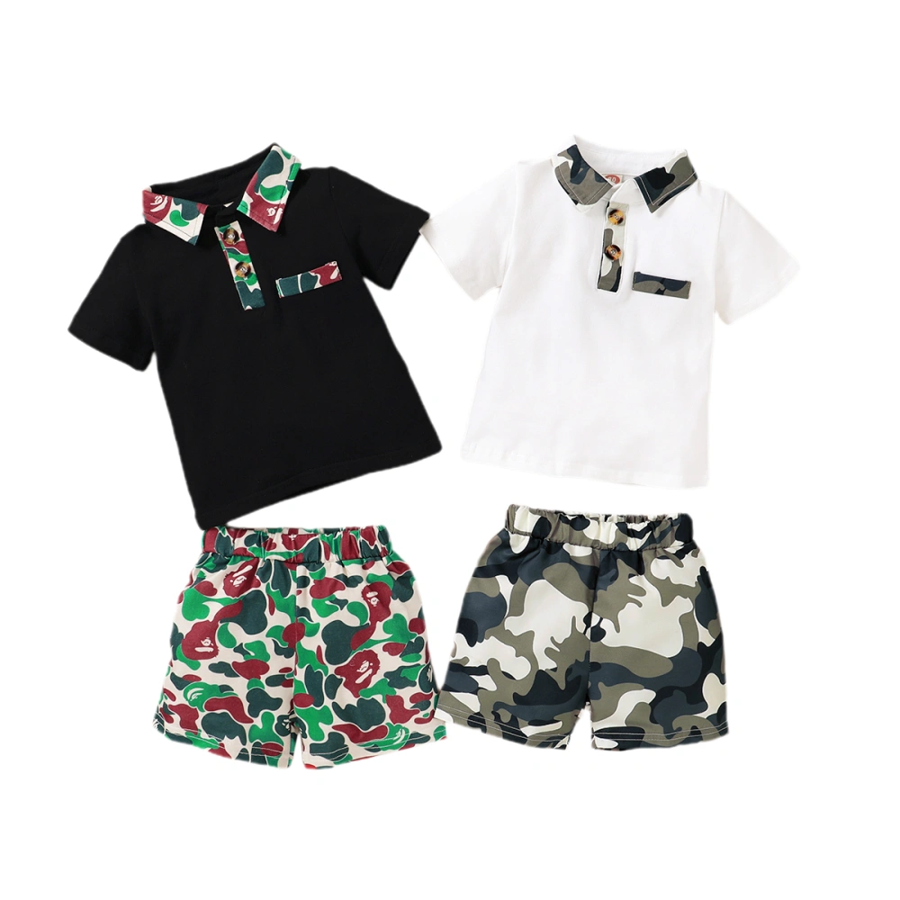 Newborn Baby Boys Summer Suit, Lapel Neck Short Sleeve Tops+Camouflage Shorts