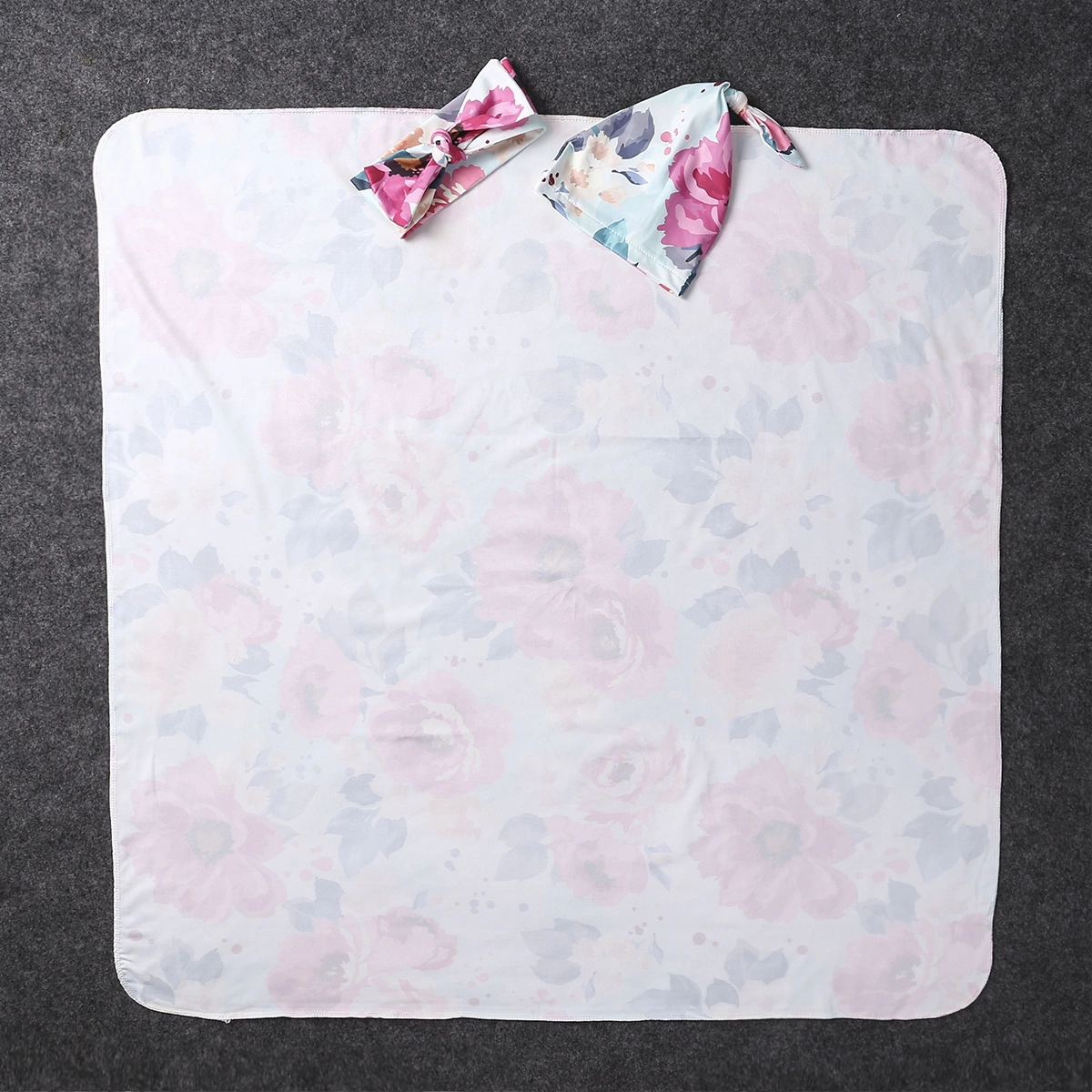 Newborn Baby Photography Props Set Flower Print Swaddling Blankets+Hat+Headband