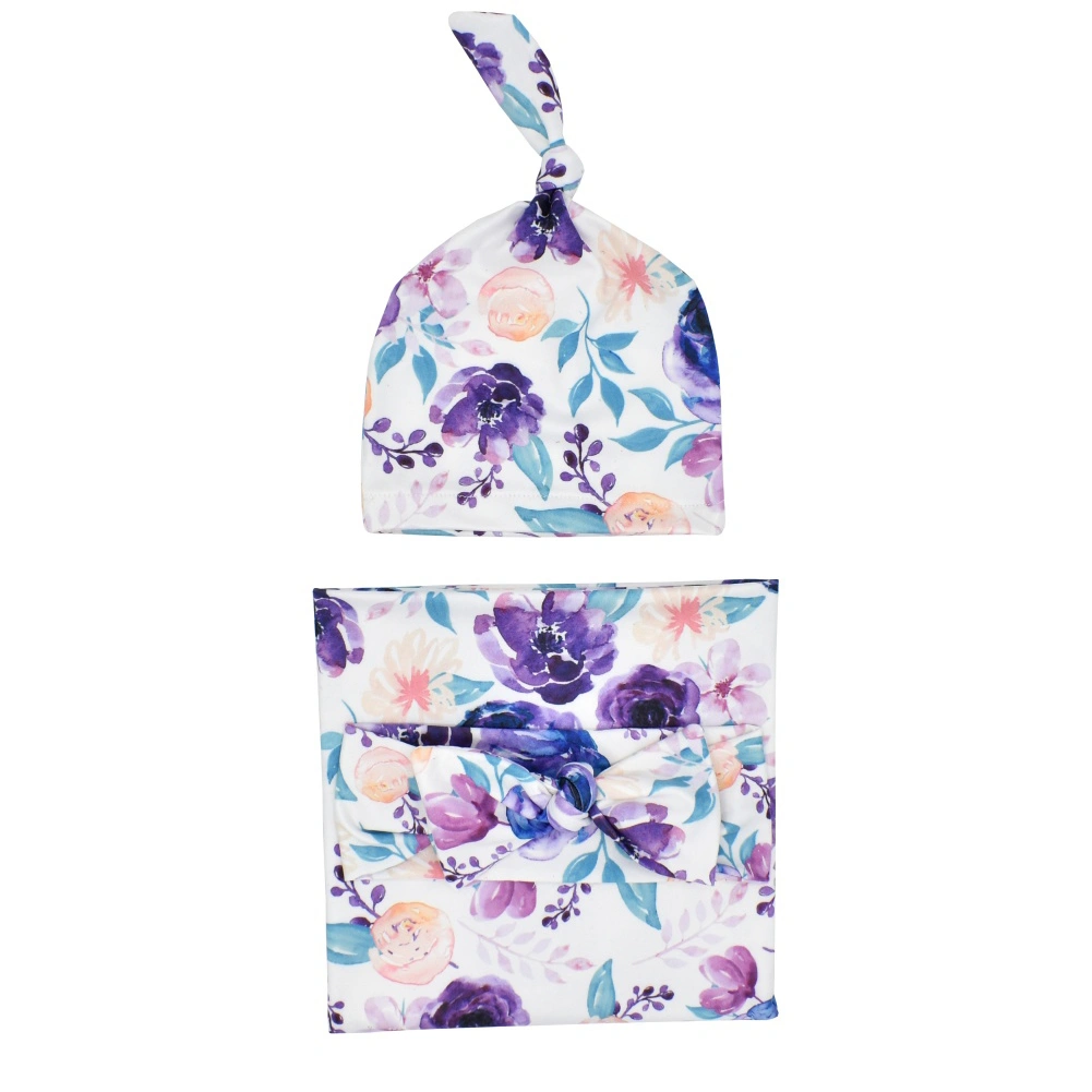 Newborn Baby Photography Props Set Flower Print Swaddling Blankets+Hat+Headband