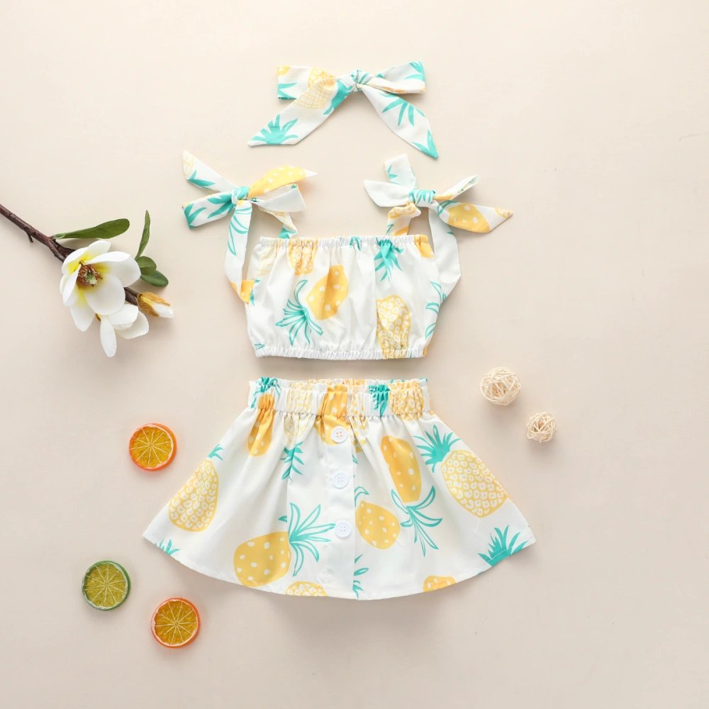 Toddler Girl's Sleeveless Tops + Short Skirts + Bow Headdress Suit