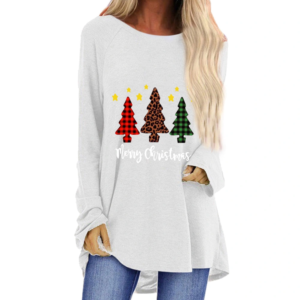 Women's Christmas Tree T-Shirt Long Sleeve Round Neck Letter Print Loose Tunic