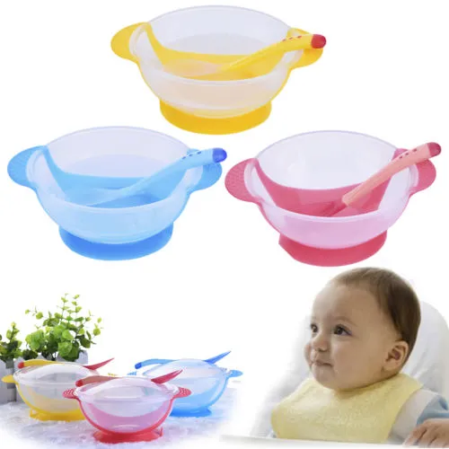 Baby Anti-Slip Sucker Bowl Set Temperature Sensing Spoon Feeding Tools