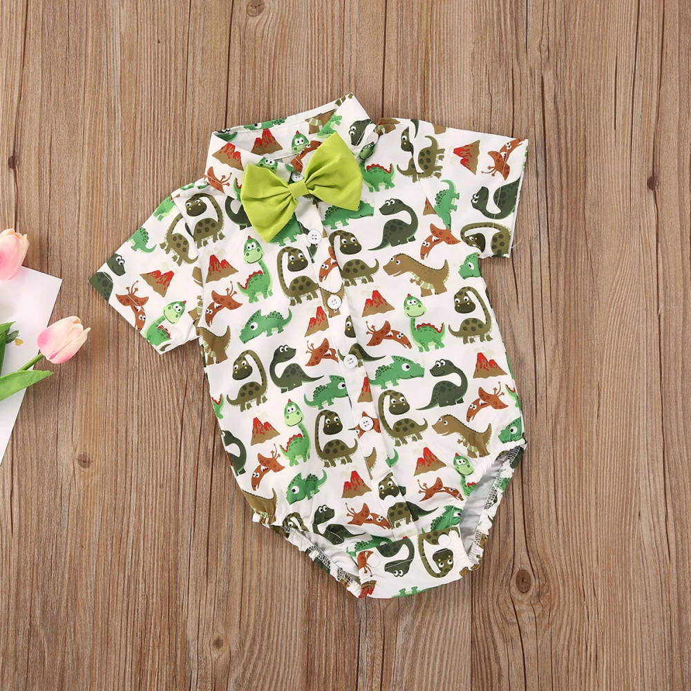 Newborn Baby Boys Jumpsuit, Casual Cartoon Printed Romper+Solid Color Bow Tie