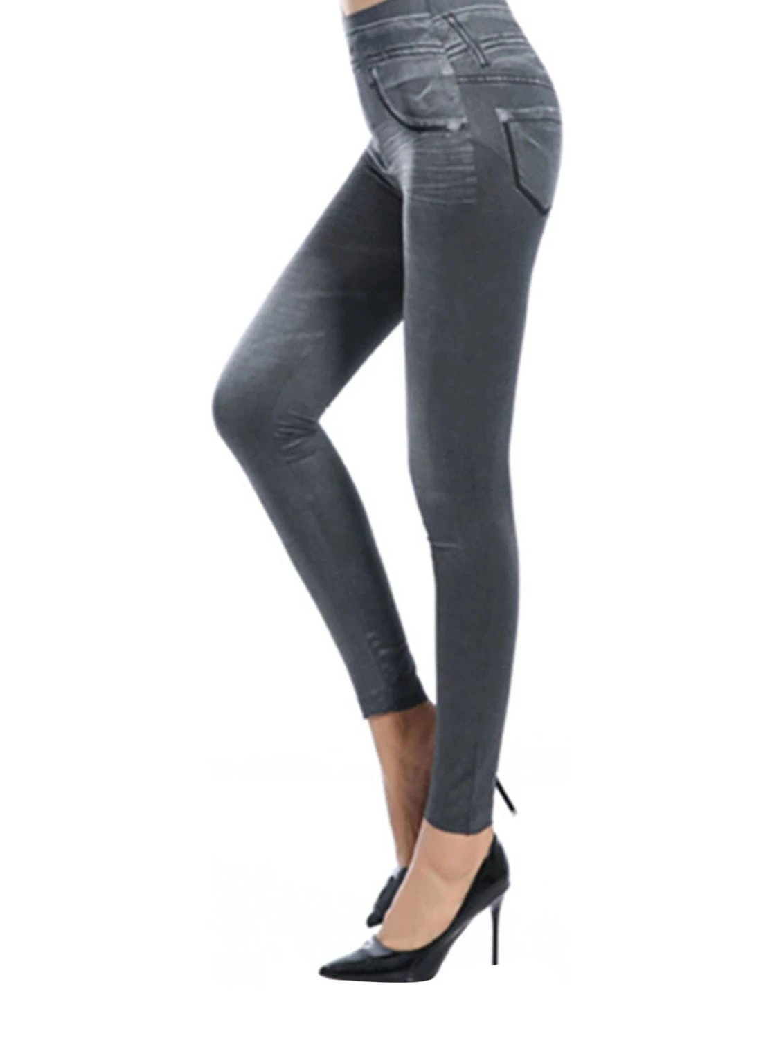 Women High Waist Denim Trousers, Solid Color Slim Fit Long Pants