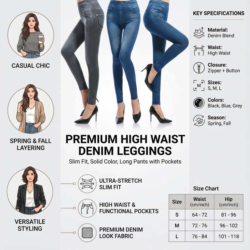 Women High Waist Denim Trousers, Solid Color Slim Fit Long Pants