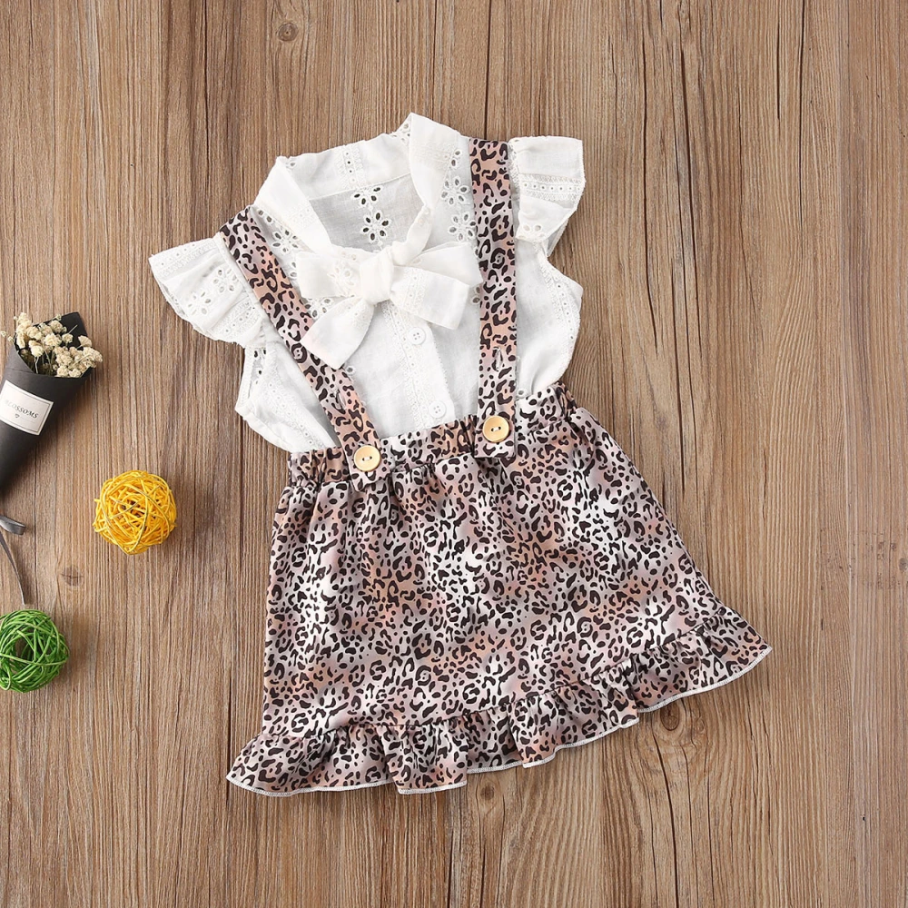 Girl Short Sleeve Lace Flower Tops + Leopard Print Skirts Suit