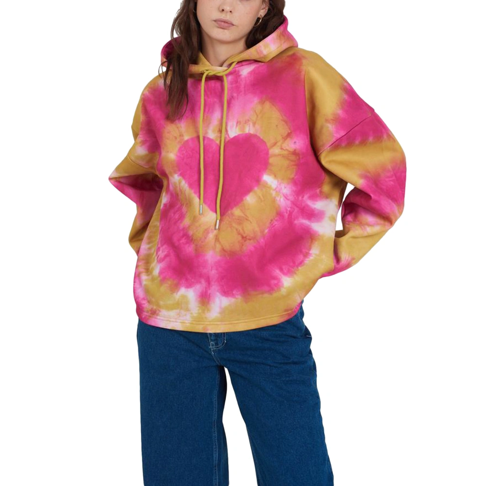 Hooded Sweatshirt, Love Print Long Sleeve Pullover with Drawstring