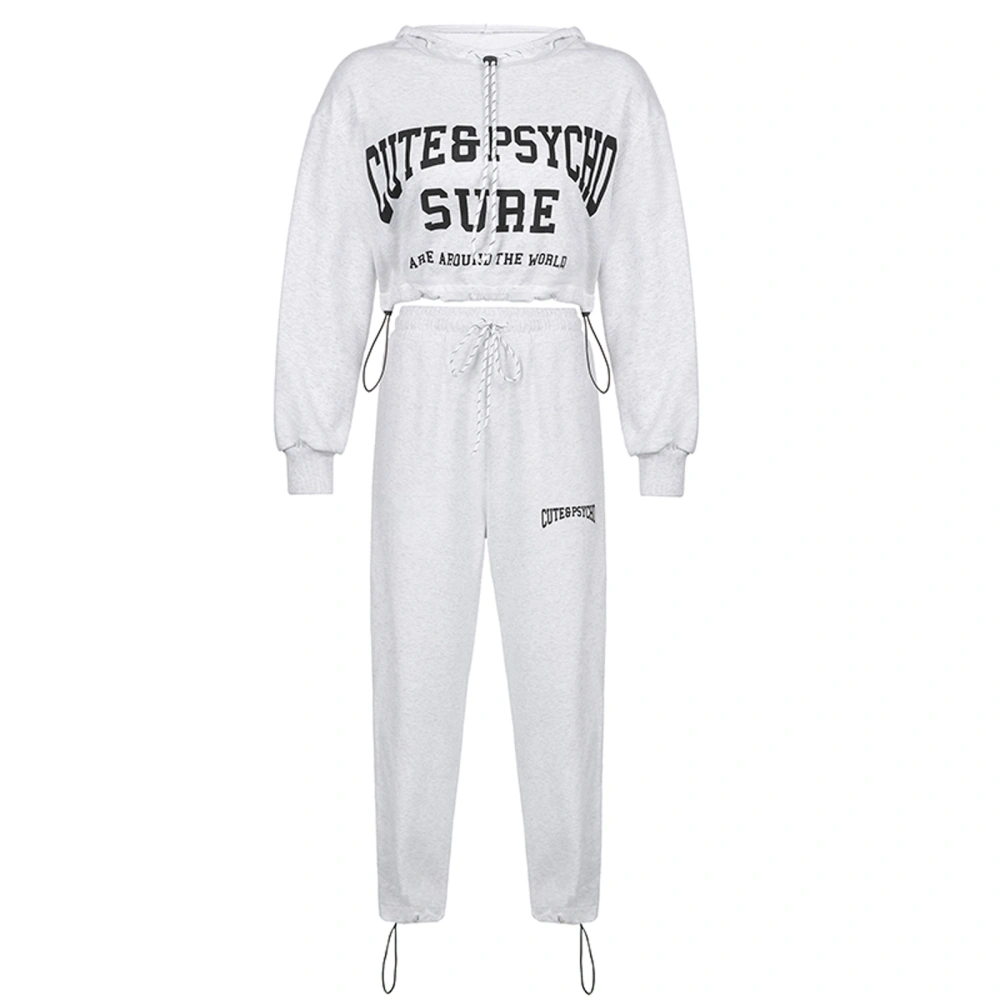 Ladies Leisure Suit, Letter Printing Hooded Tops, Long Pants