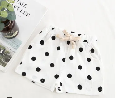 Girls Summer Polka Dot Print Drawstring Shorts with 2 Pockets