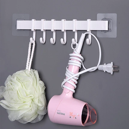 Household Wall Mounted Storage Rack Removable 6 Hooks Double Suction Cup Hanger