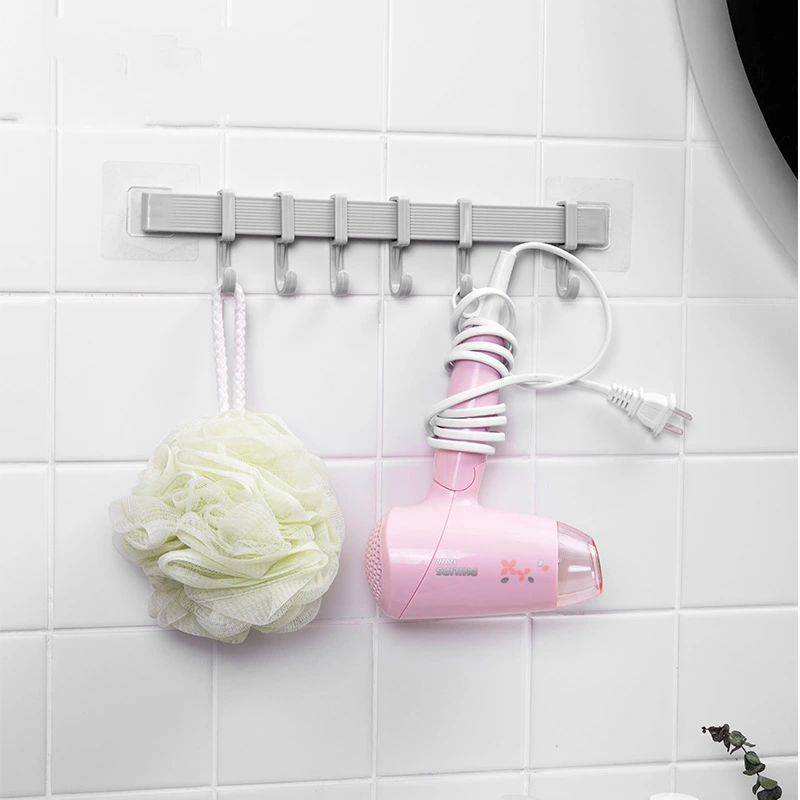 Household Wall Mounted Storage Rack Removable 6 Hooks Double Suction Cup Hanger