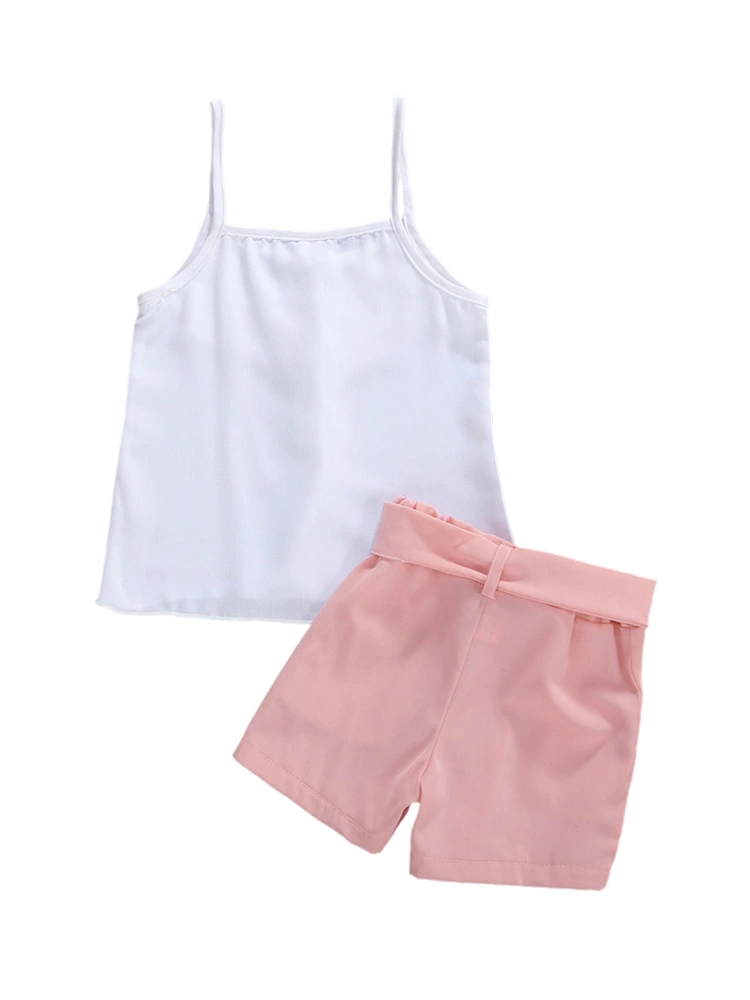 Girl's Two-Piece Suit, Sleeveless Sling Tops and Pocket Shorts