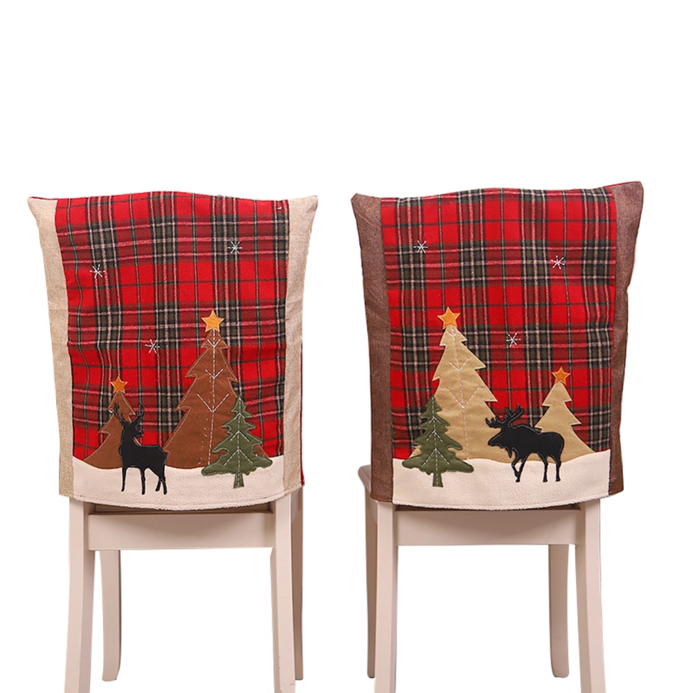 Christmas Chair Back Cover, Forest Plaid Elk Decoration Sheath