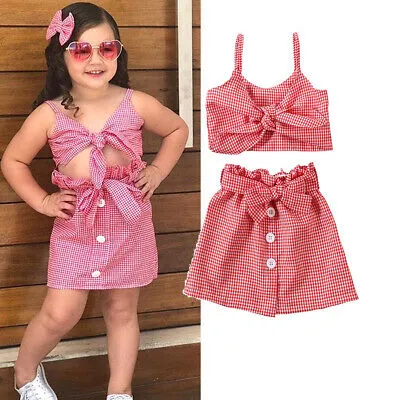 Summer Newborn Clothing Suit, Sleeveless Crop Top+Lace Up Skirt with Button